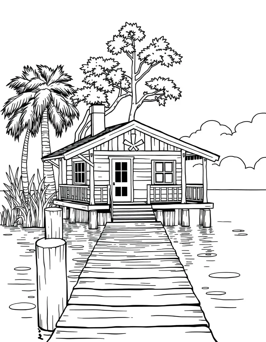 (Louisiana) A Cajun cabin on the water with a fishing dock