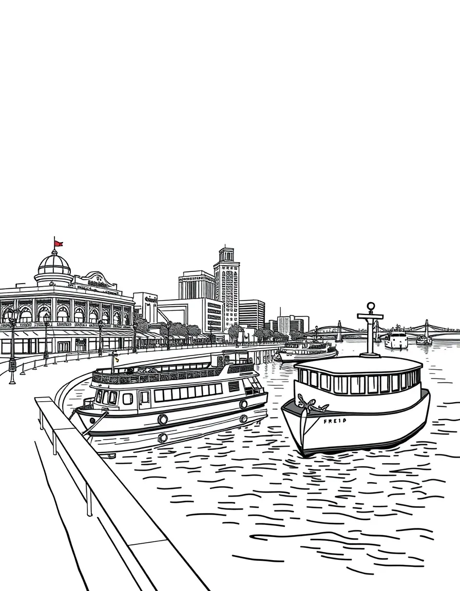 (Louisiana) The Shreveport riverfront with casino boats