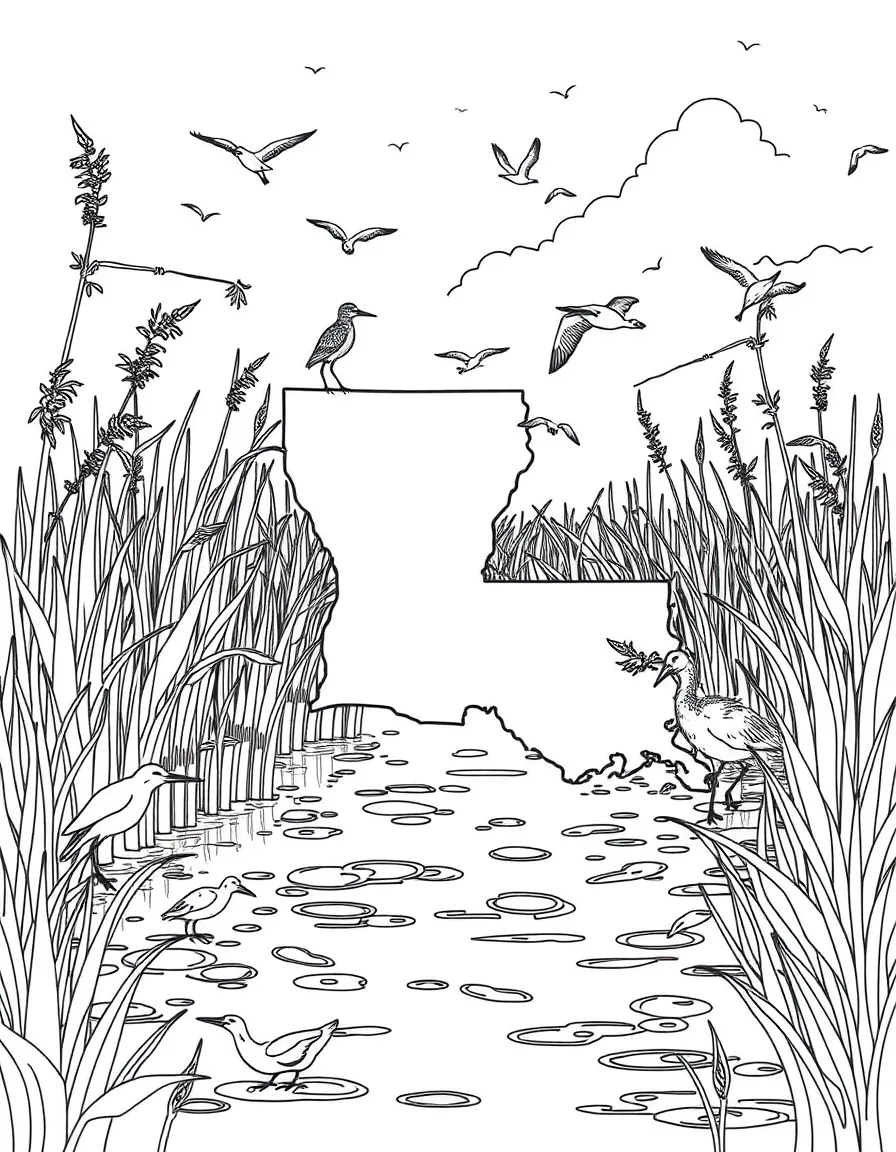 (Louisiana) A Louisiana wetlands scene with various birds