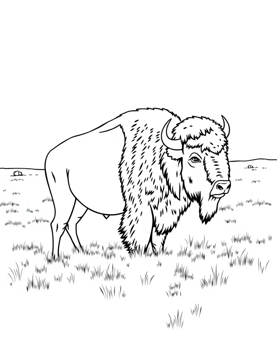 (Wyoming) A bison standing in a grassy Wyoming prairie