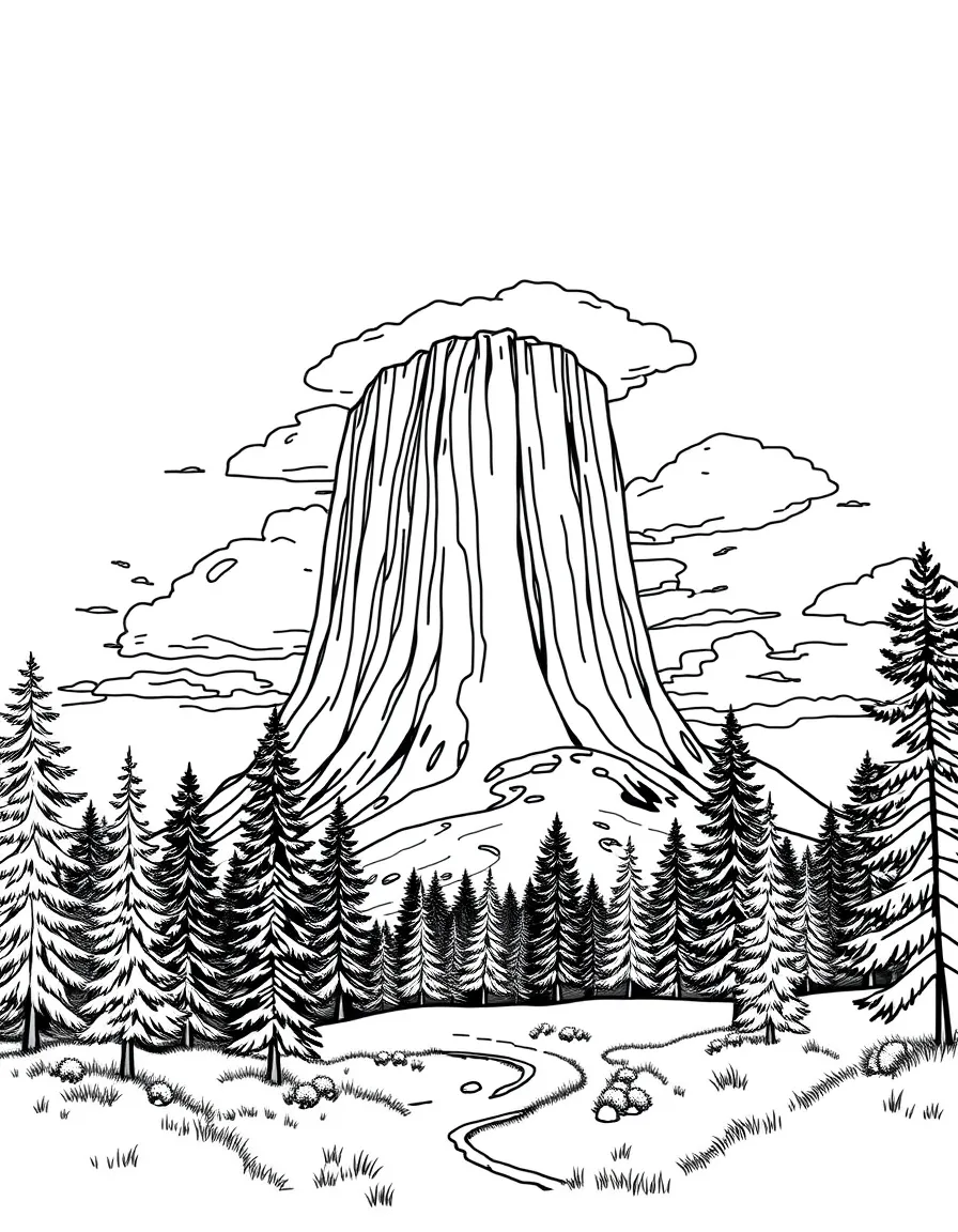 (Wyoming) Devils Tower rising into the sky