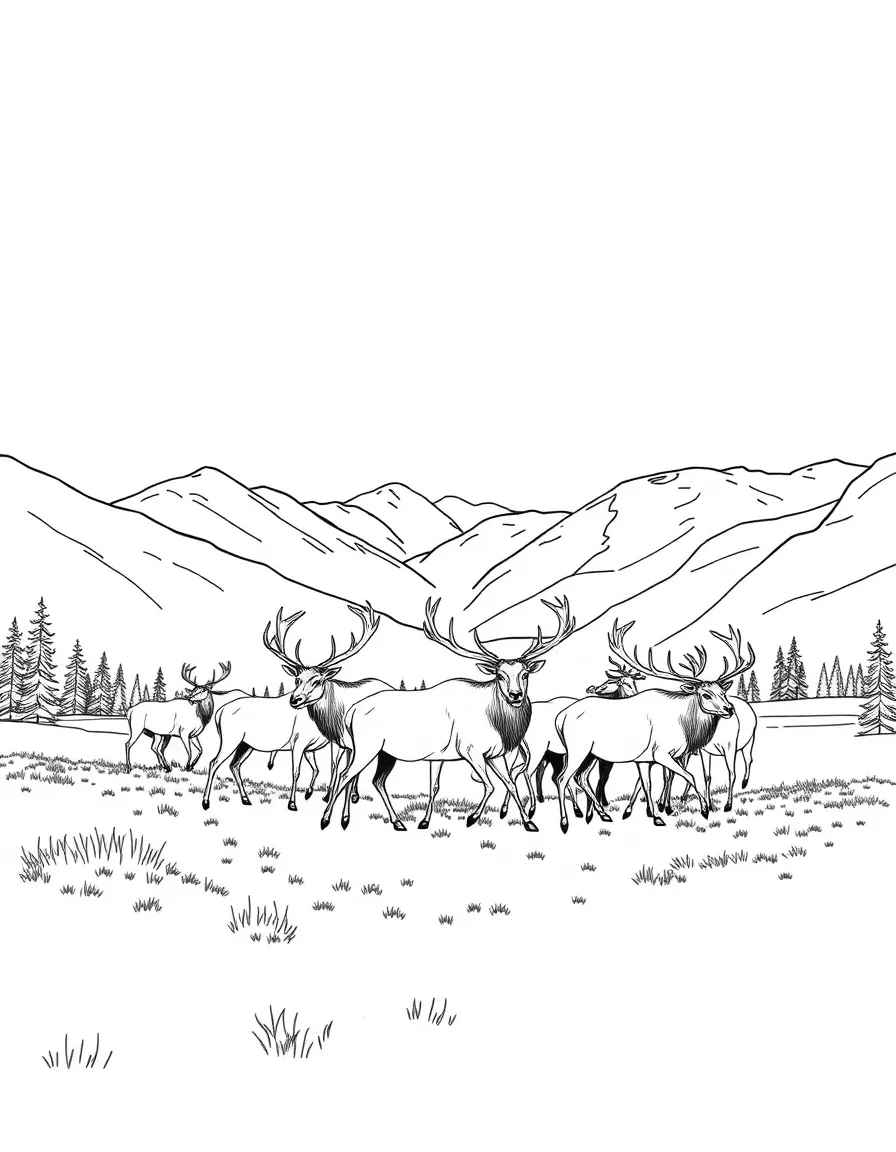 (Wyoming) A herd of elk crossing a valley