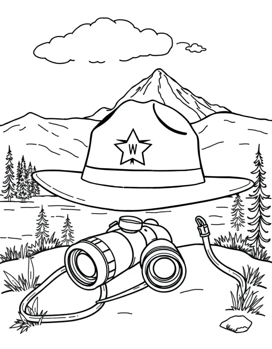 (Wyoming) A ranger hat and binoculars at Yellowstone