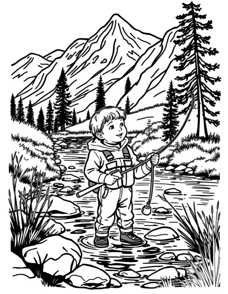(Wyoming) A fishing kid at a Wyoming stream