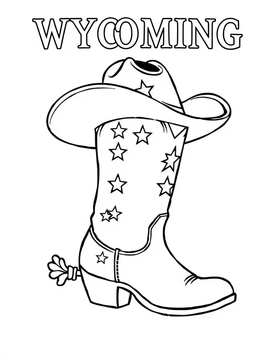 (Wyoming) A cowboy boot and hat with stars