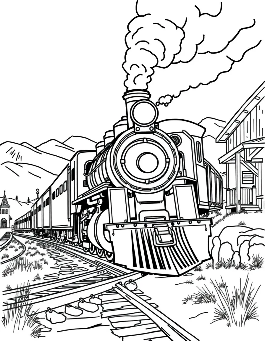 (Wyoming) An old-time steam train in a Wyoming town