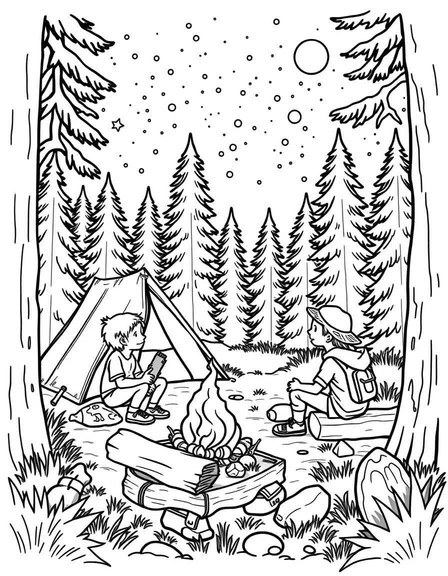(Wyoming) A group of kids camping in Wyoming woods