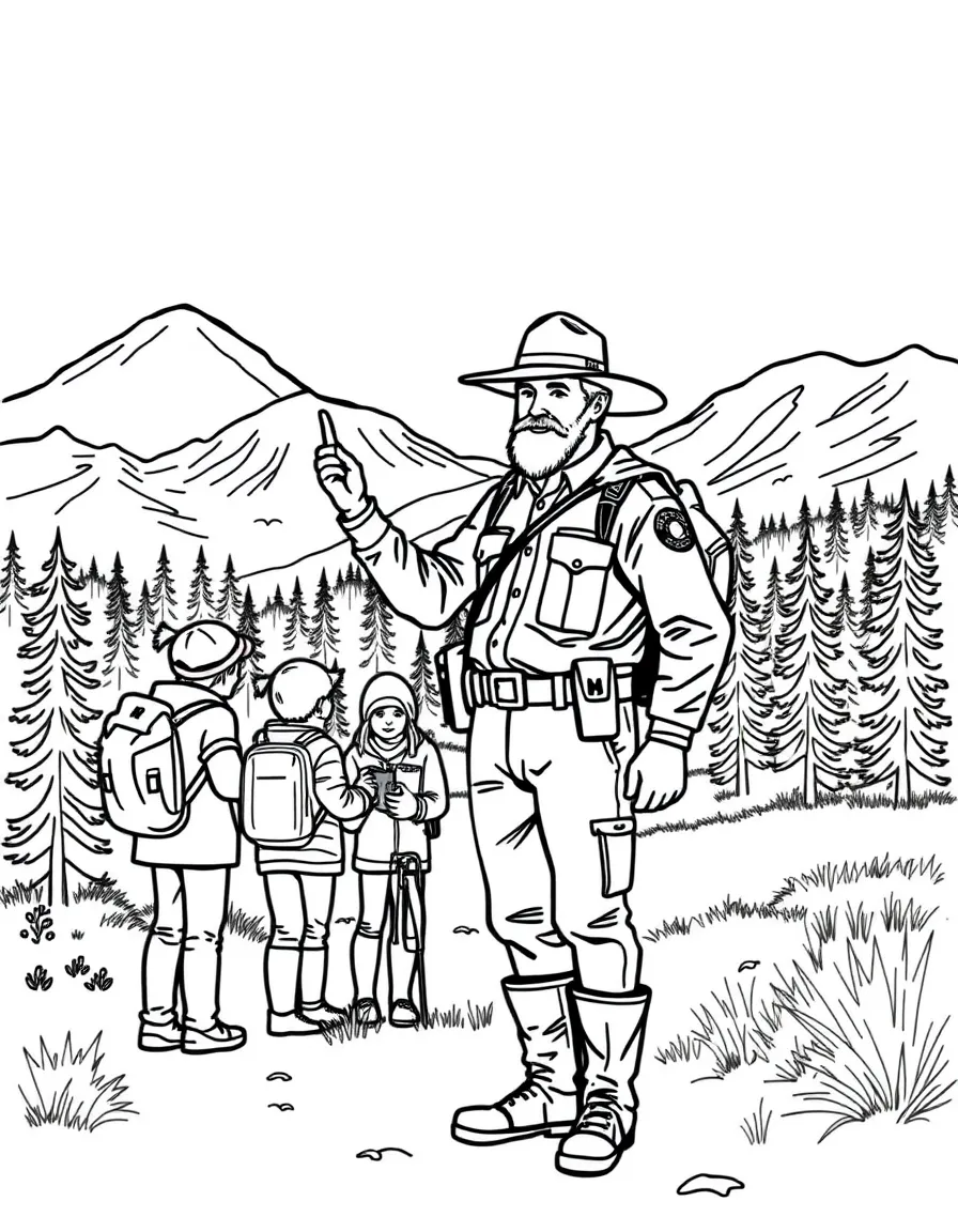 (Wyoming) A Yellowstone ranger guiding visitors