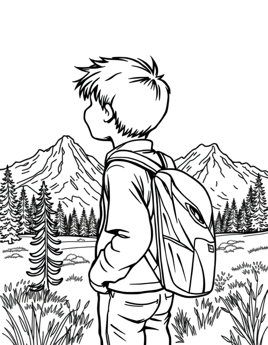 (Wyoming) A kid hiking with a backpack in the Tetons