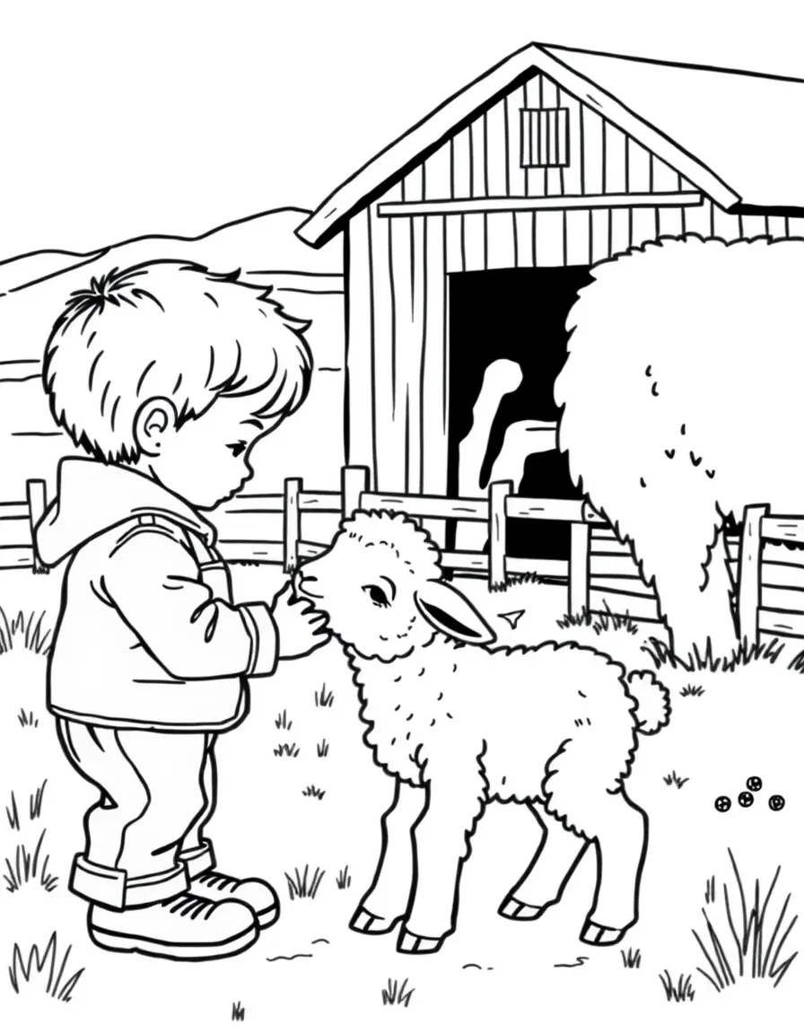(Wyoming) A child feeding a baby lamb on a Wyoming farm