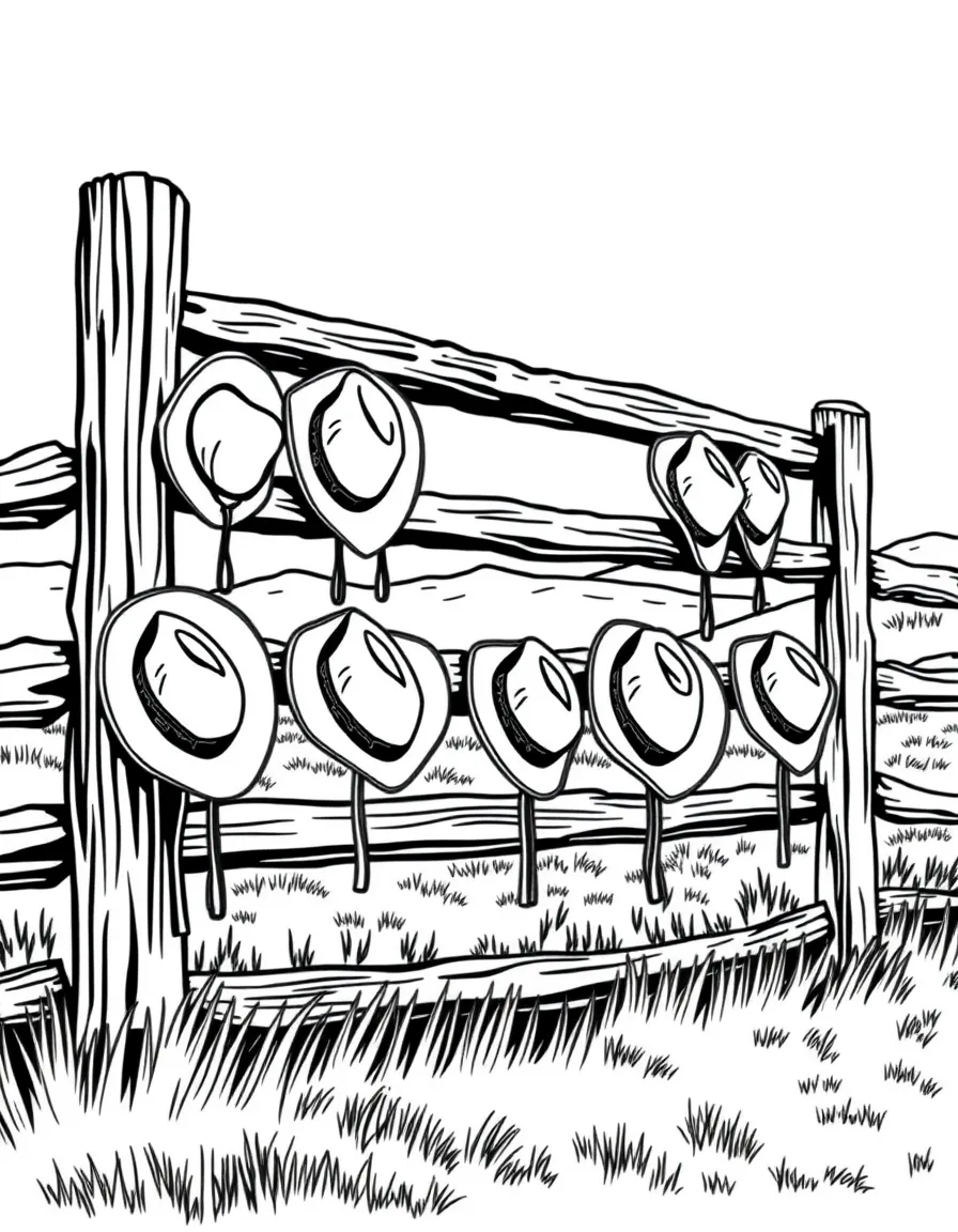 (Wyoming) A fence with cowboy hats hanging on it