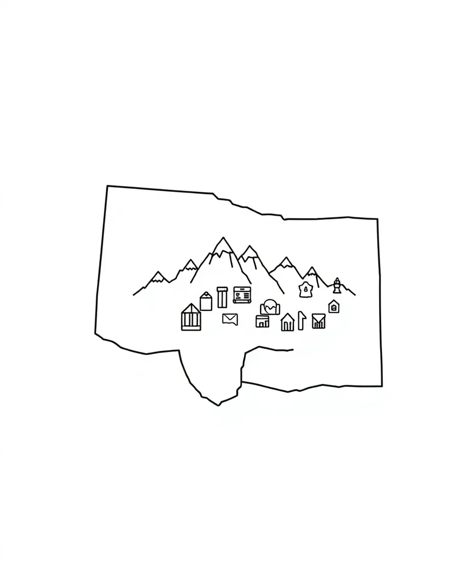 (Wyoming) A simple line art of Wyoming’s shape with icons inside