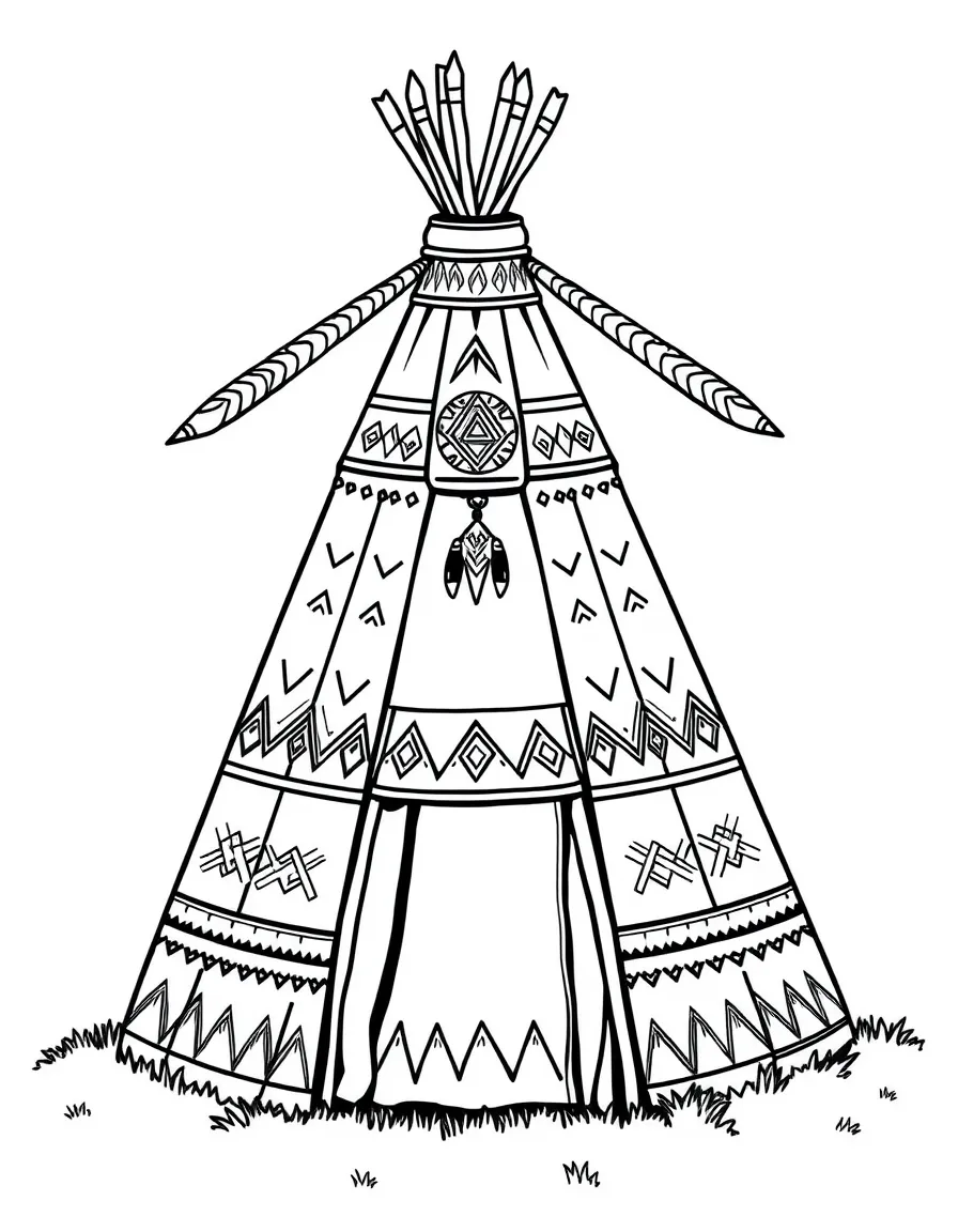 (North Dakota) A Native American tipi with patterns