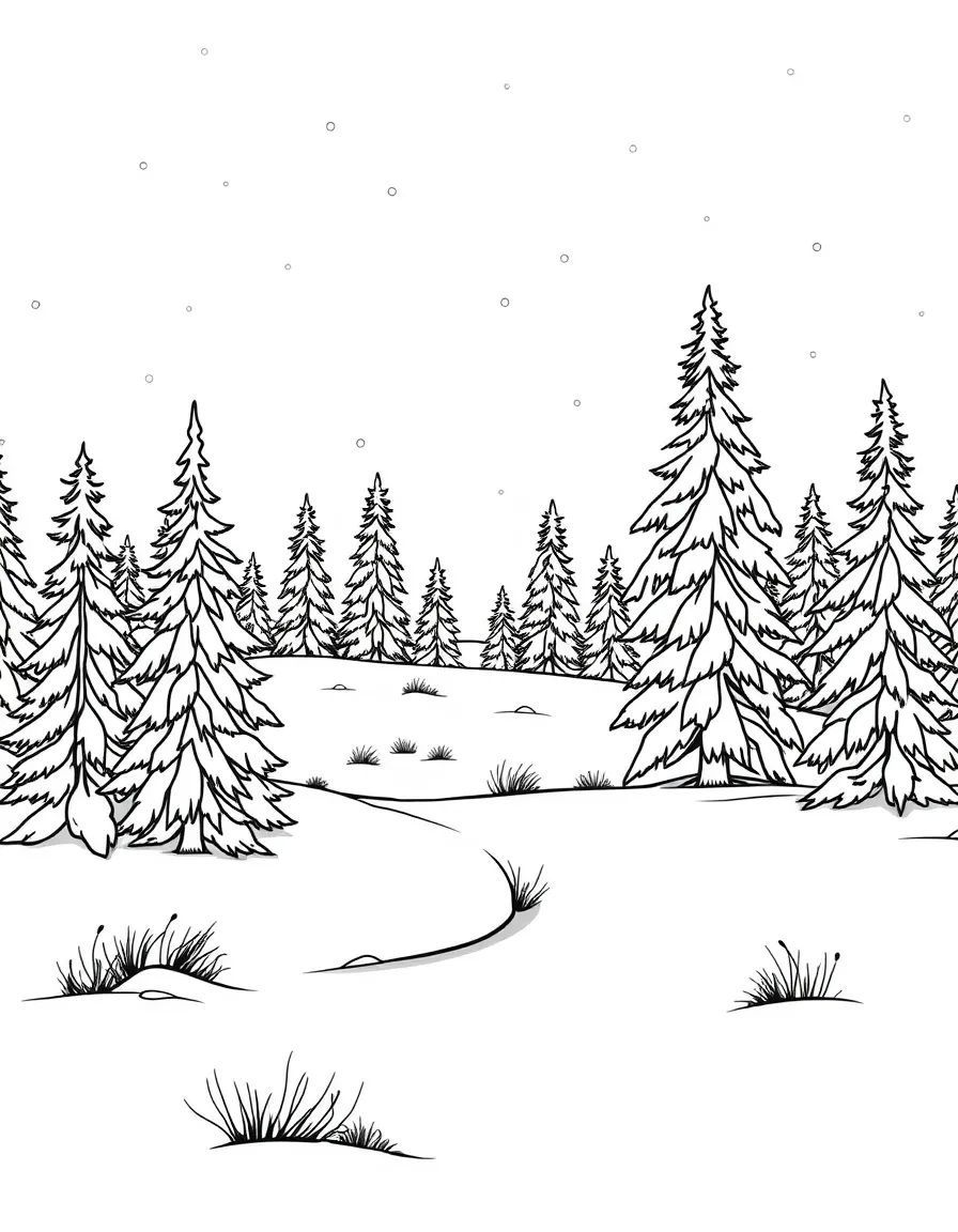 (North Dakota) A snow-covered landscape with pine trees