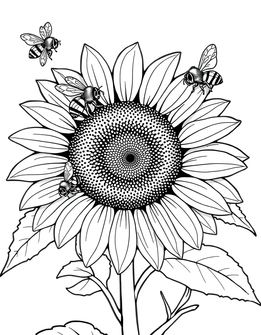 (North Dakota) A sunflower with bees flying around