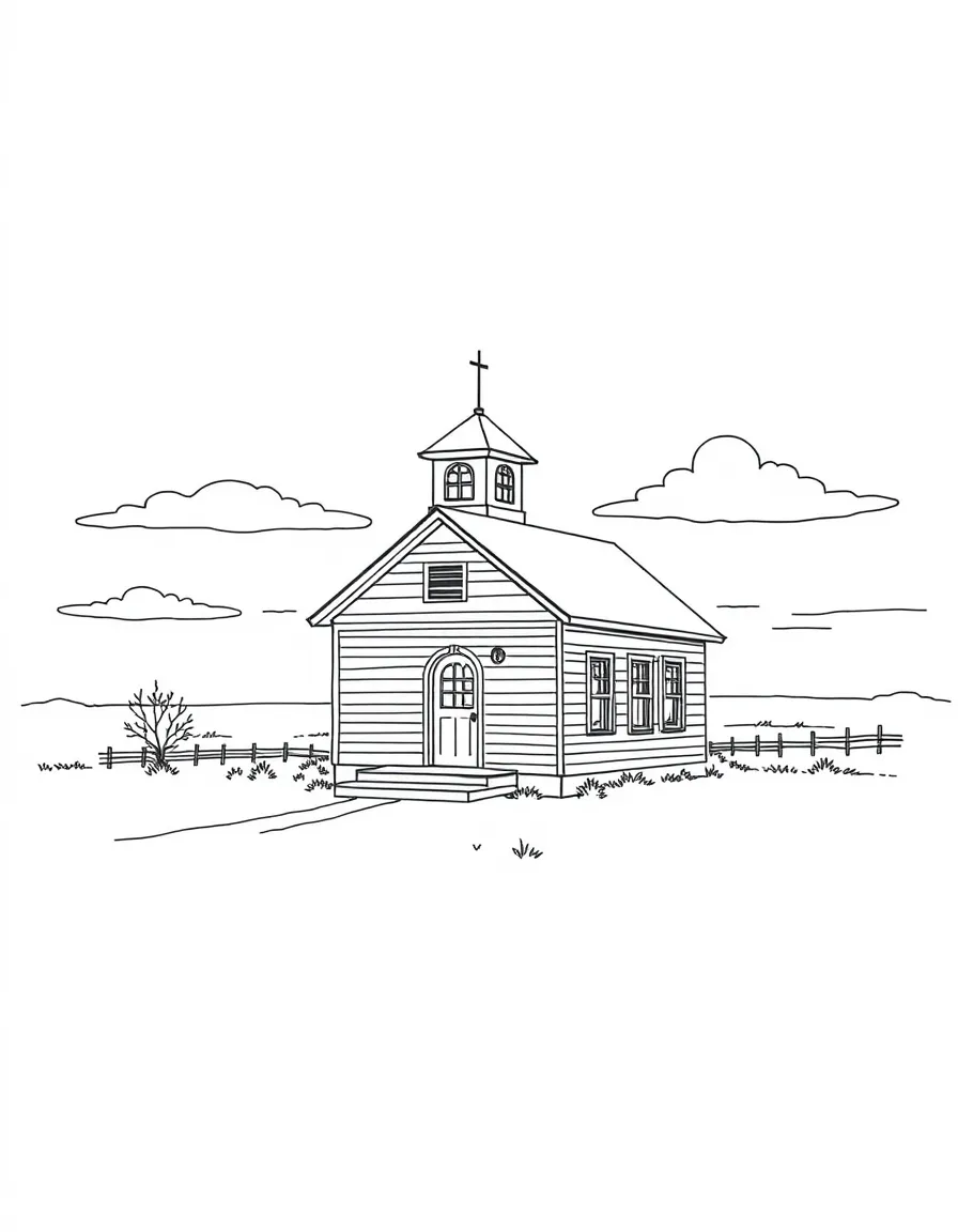 (North Dakota) A schoolhouse in a rural town