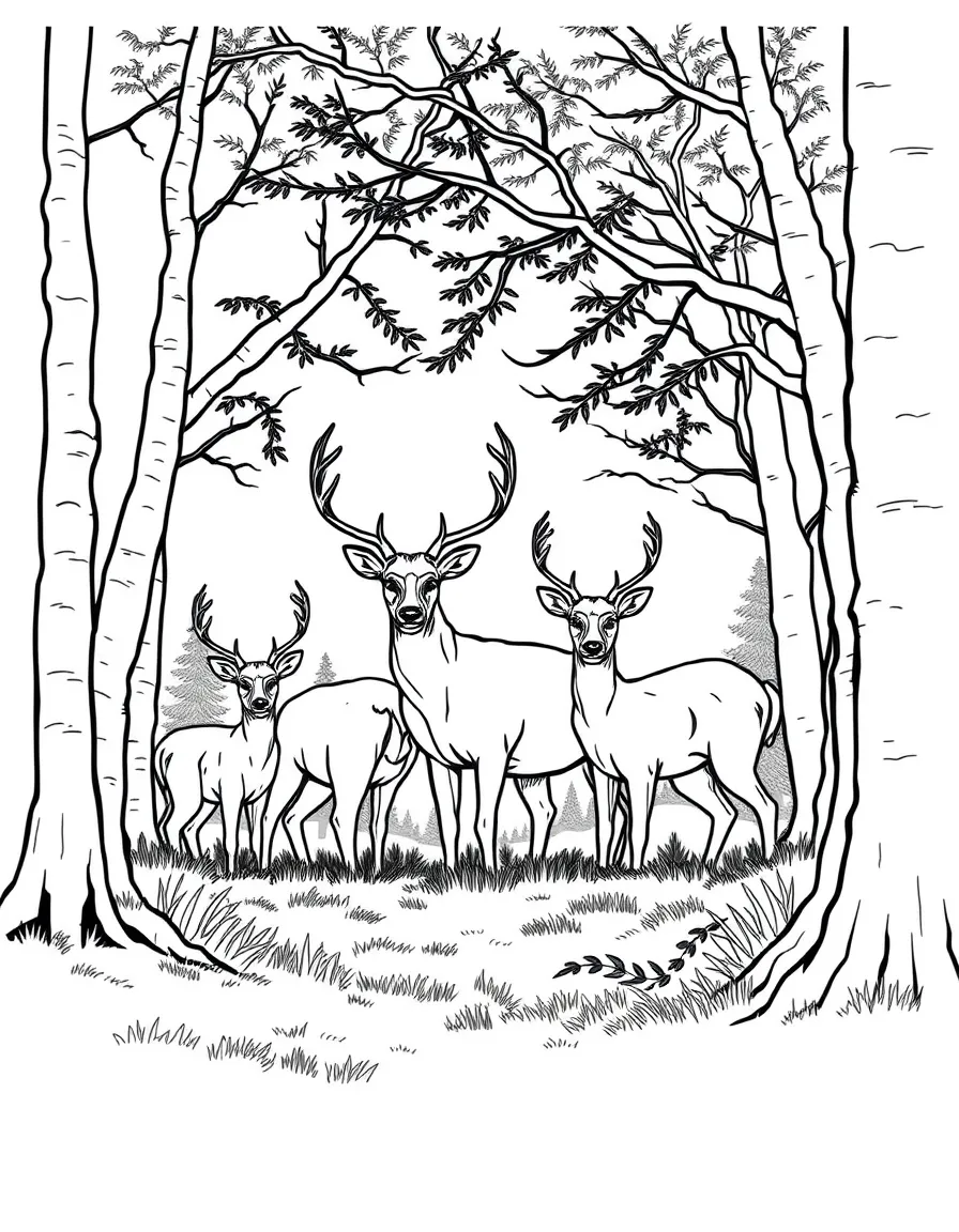 (North Dakota) A family of deer in the woods