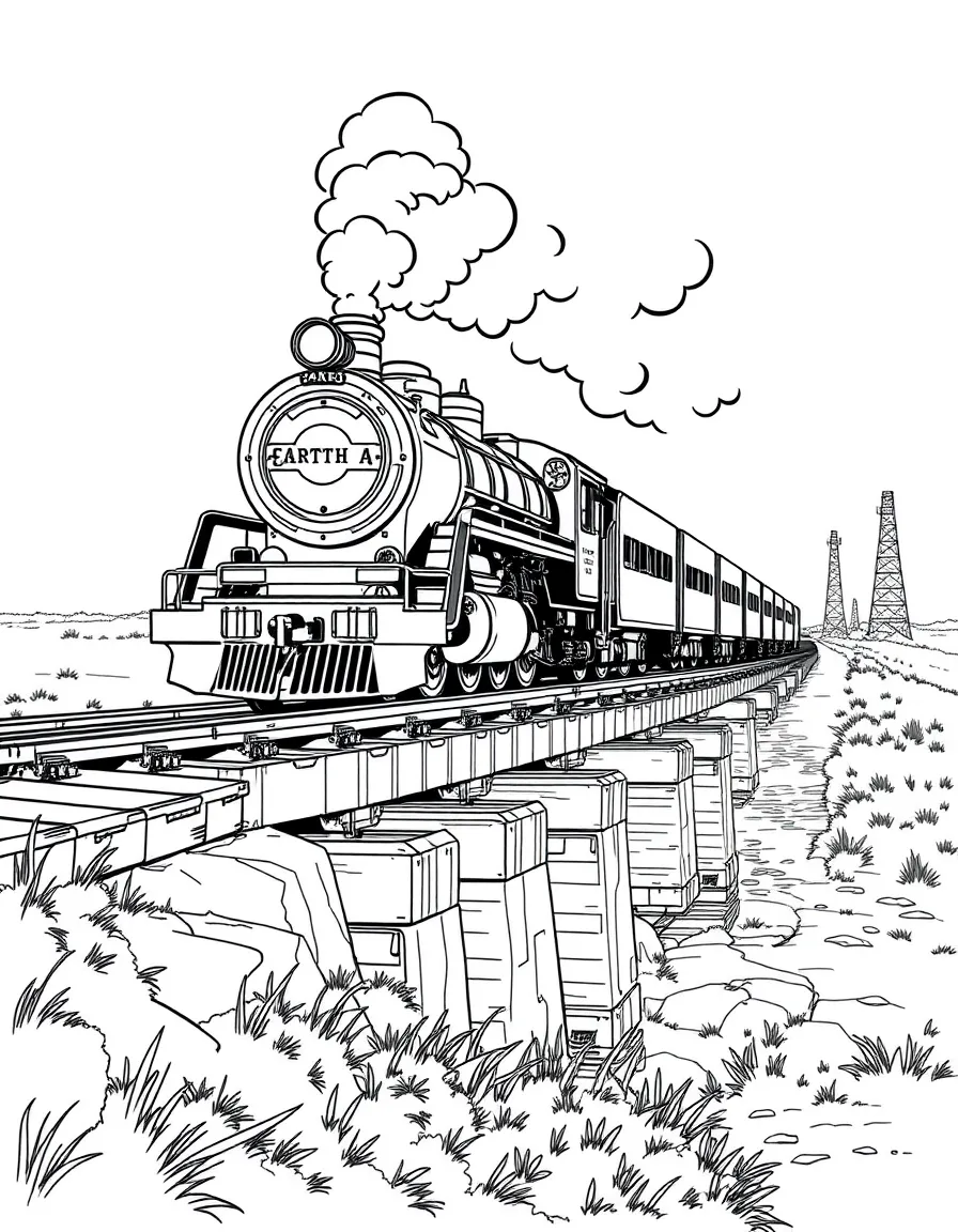 (North Dakota) An old steam train crossing a trestle bridge