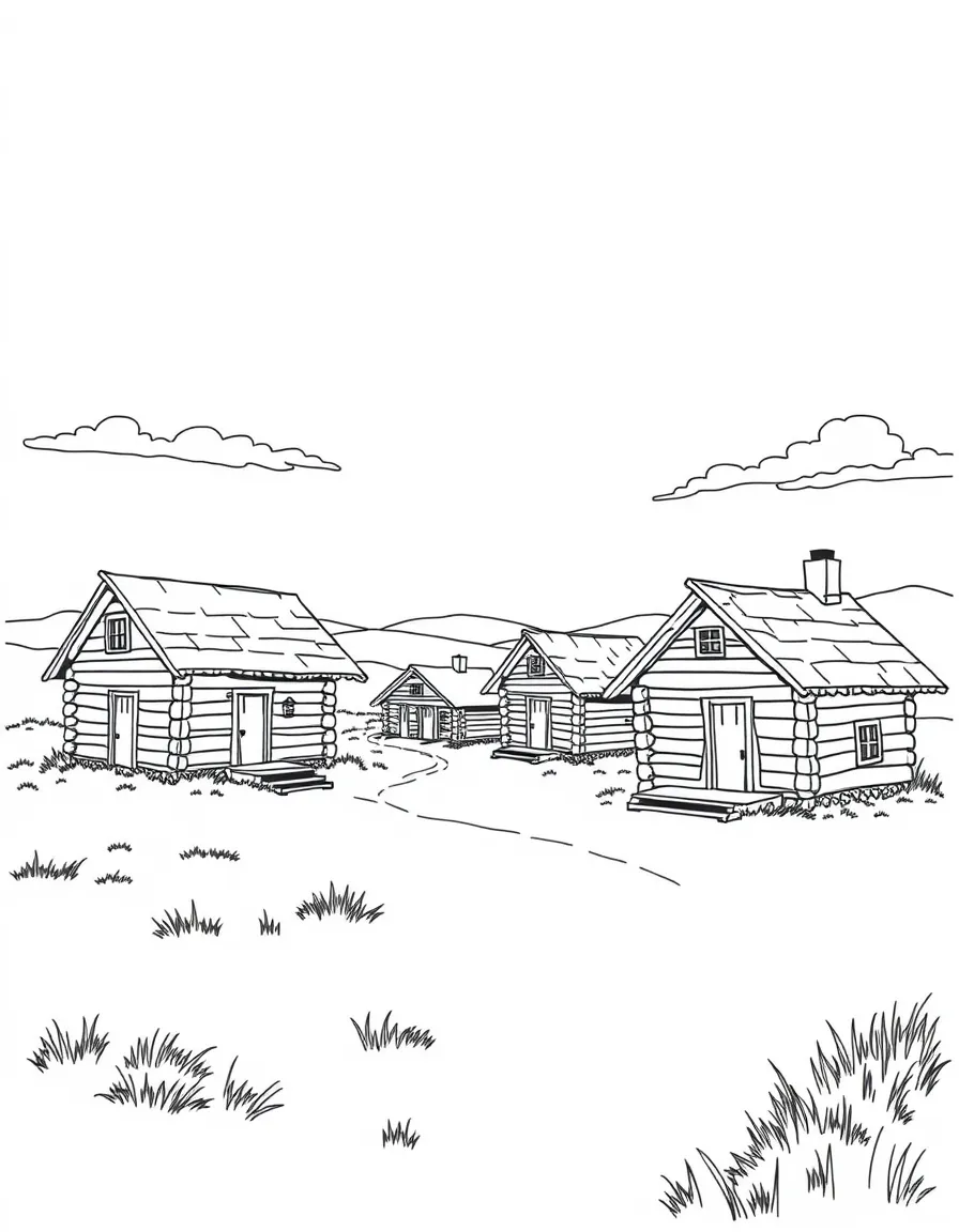 (North Dakota) A historic village with log cabins