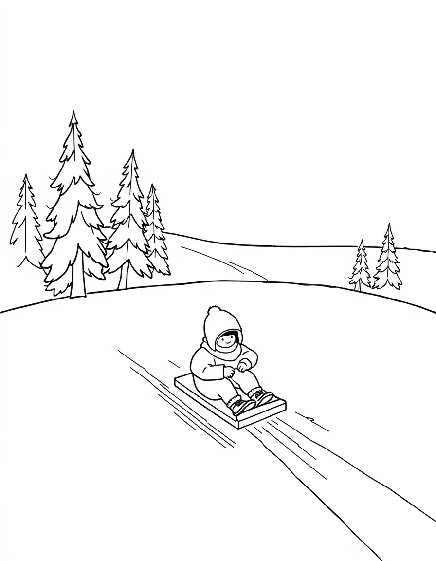 (North Dakota) A child sledding down a snowy hill