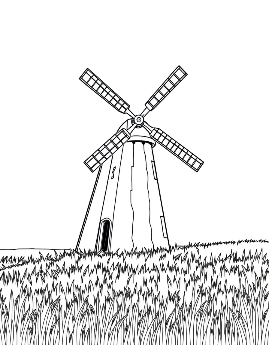 (North Dakota) A prairie windmill surrounded by grass
