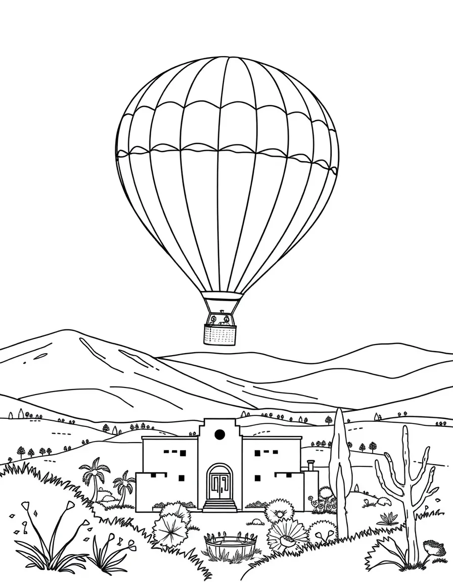 (New Mexico) A hot air balloon flying over Albuquerque