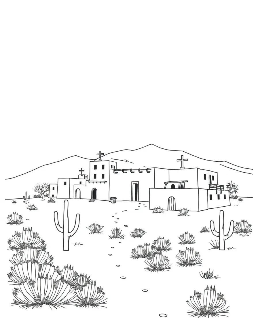 (New Mexico) A Native American pueblo village