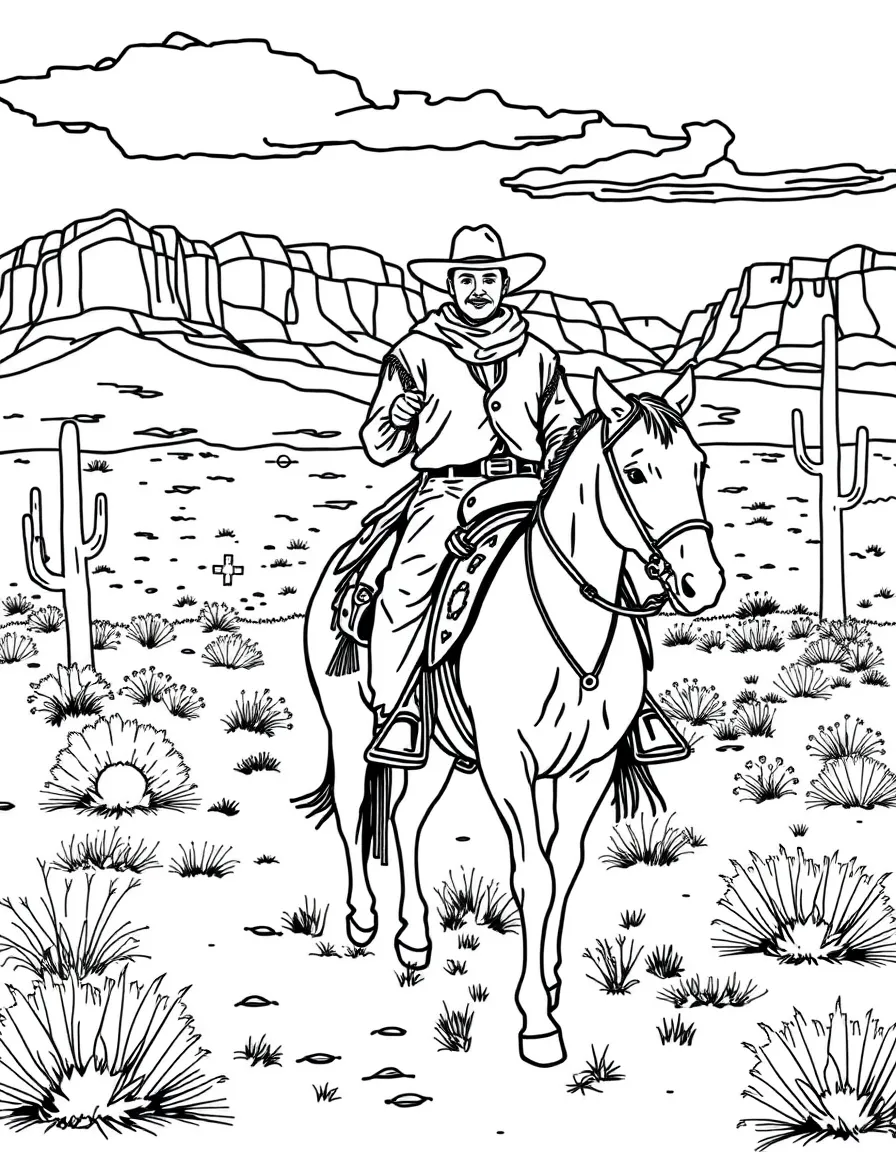 (New Mexico) A cowboy riding a horse in the desert