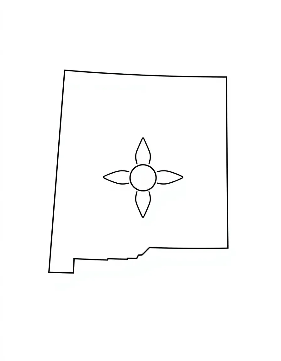 (New Mexico) The New Mexico state map with famous cities marked
