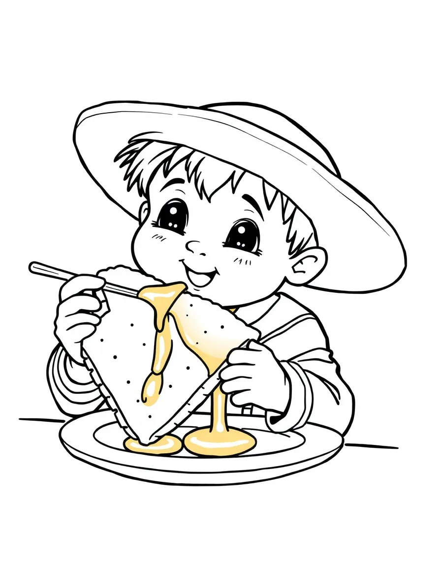 (New Mexico) A child eating a sopaipilla with honey