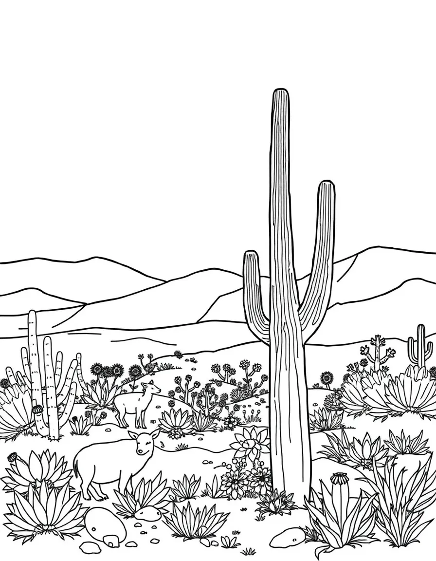 (New Mexico) A mesa with desert plants and animals