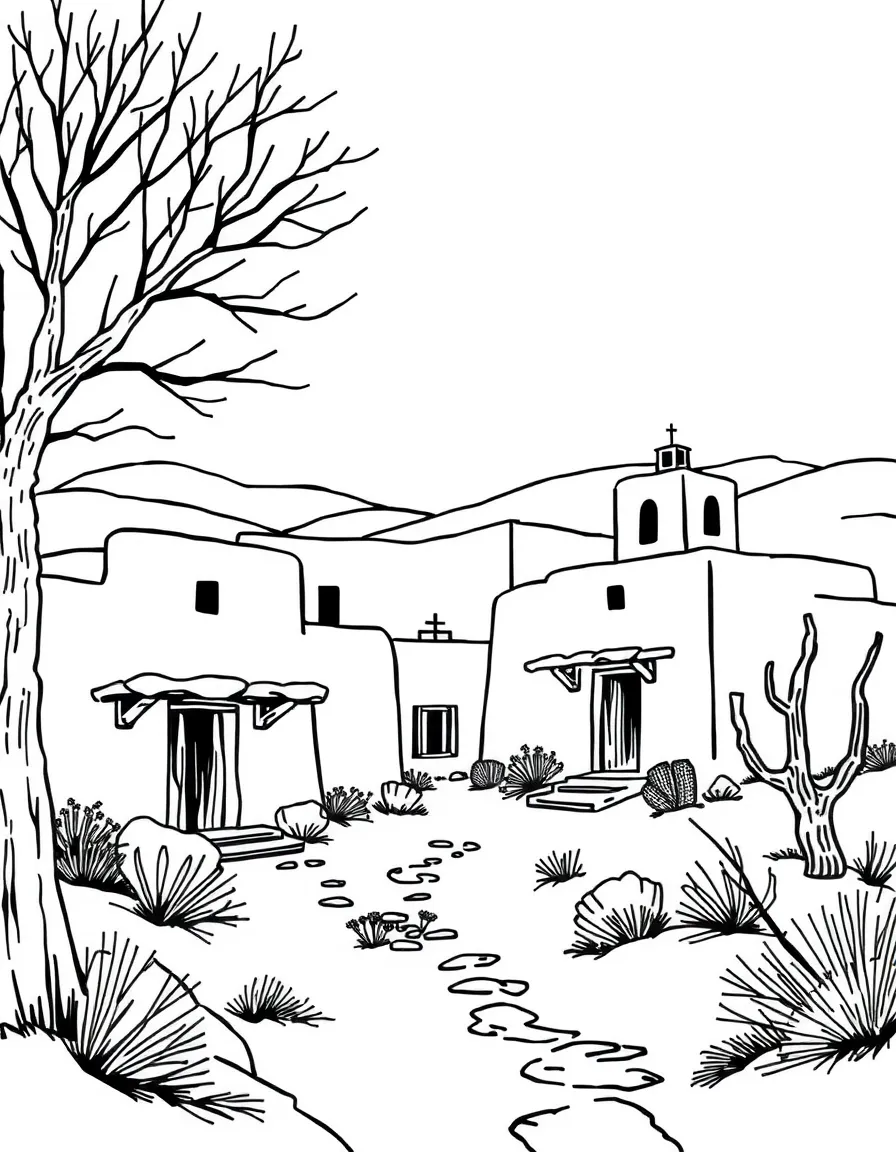 (New Mexico) A taos pueblo scene with snow in winter