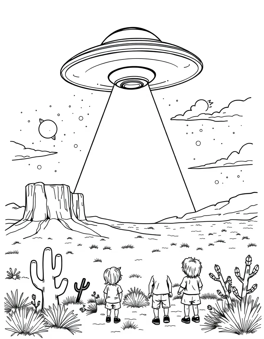 (New Mexico) A UFO over Roswell with curious kids looking up