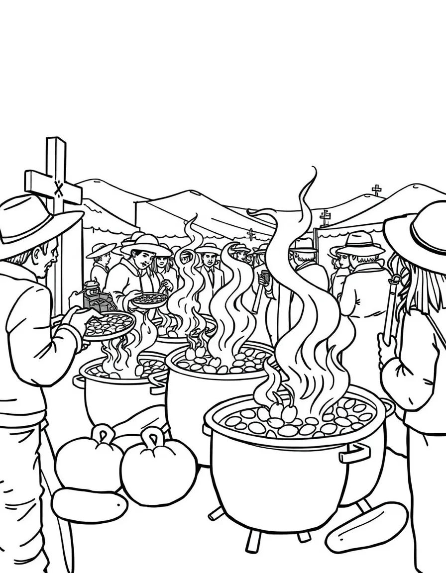 (New Mexico) A chili cook-off contest with pots of spicy food