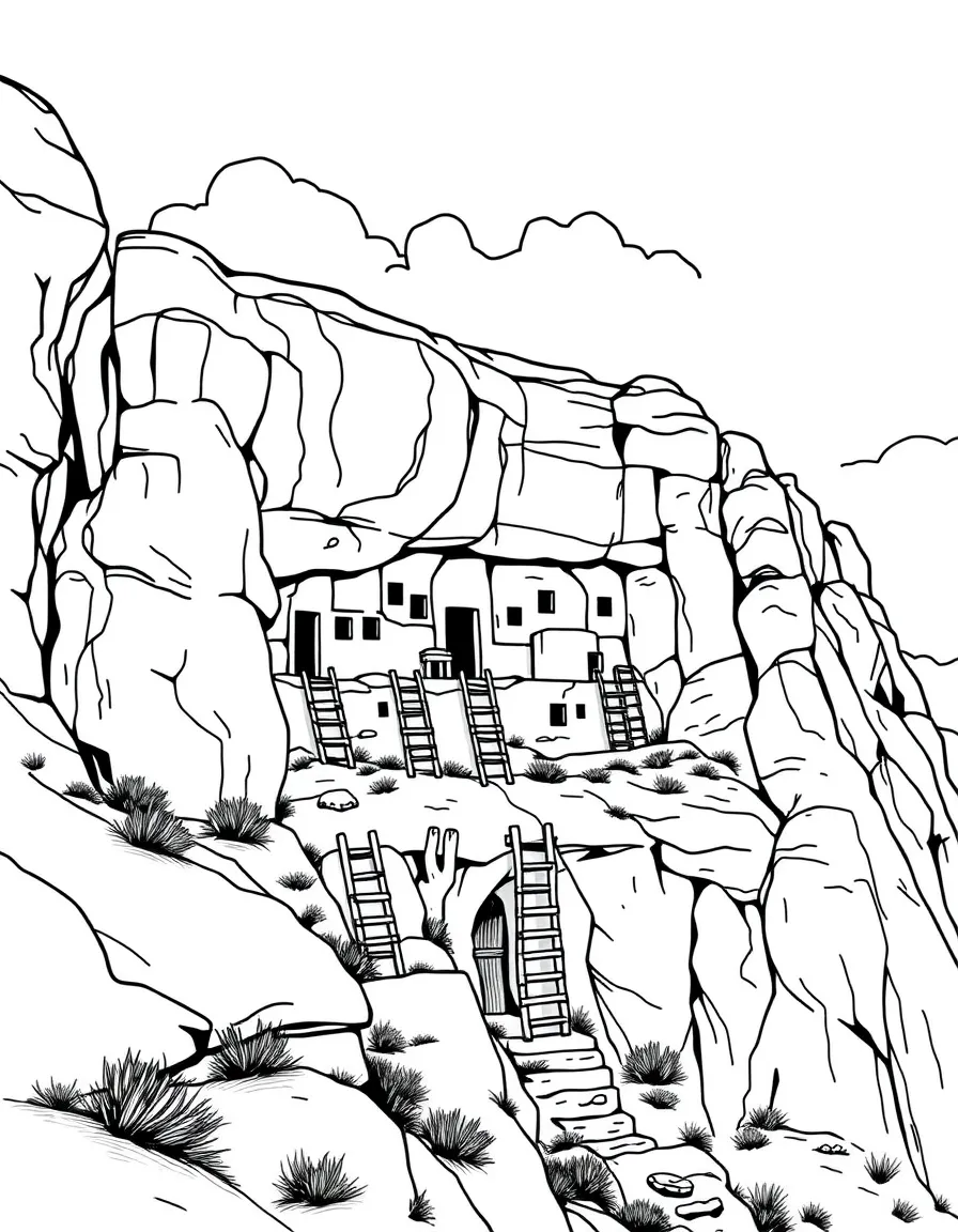 (New Mexico) An ancient cliff dwelling with ladders