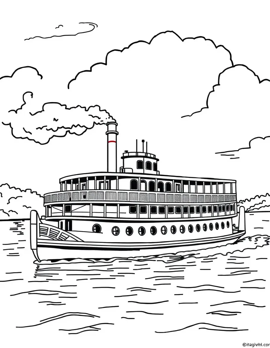(Missouri) A steamboat on the Mississippi River