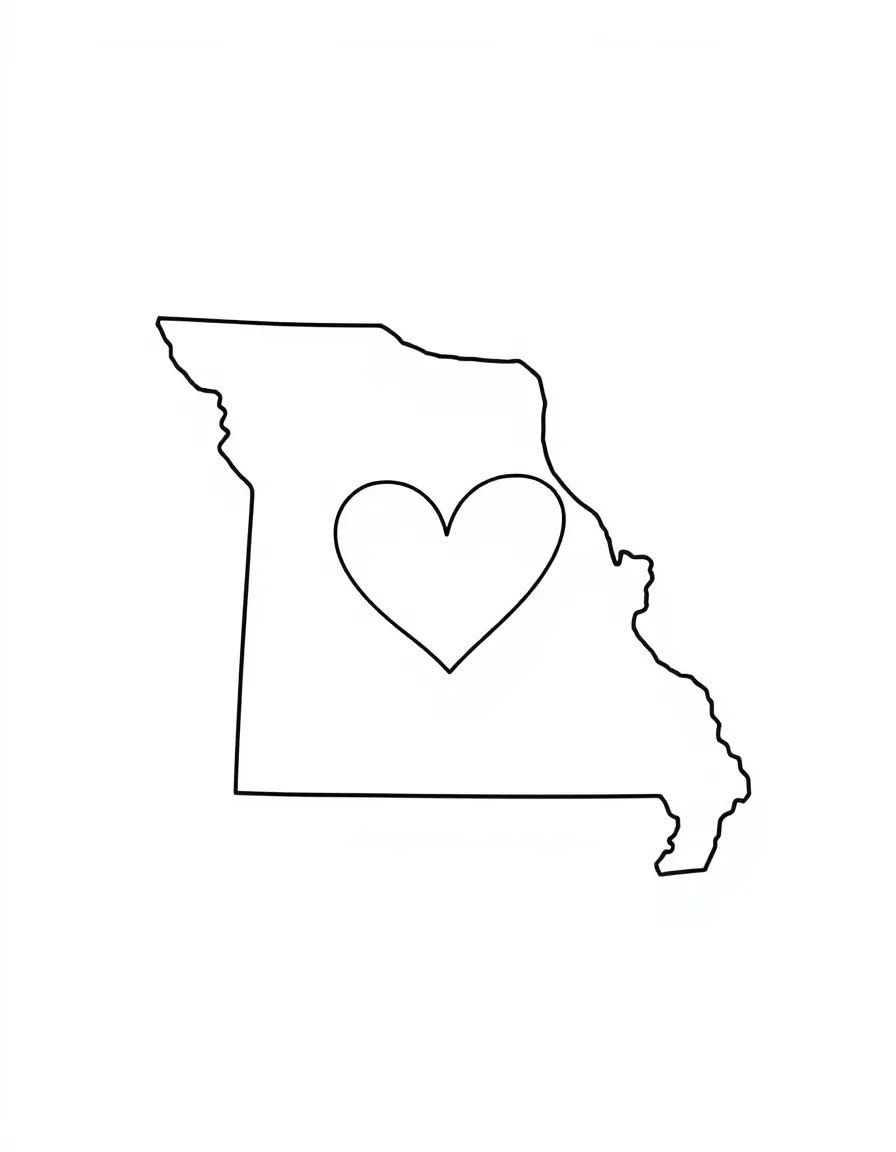 (Missouri) Missouri state outline with a heart in the middle