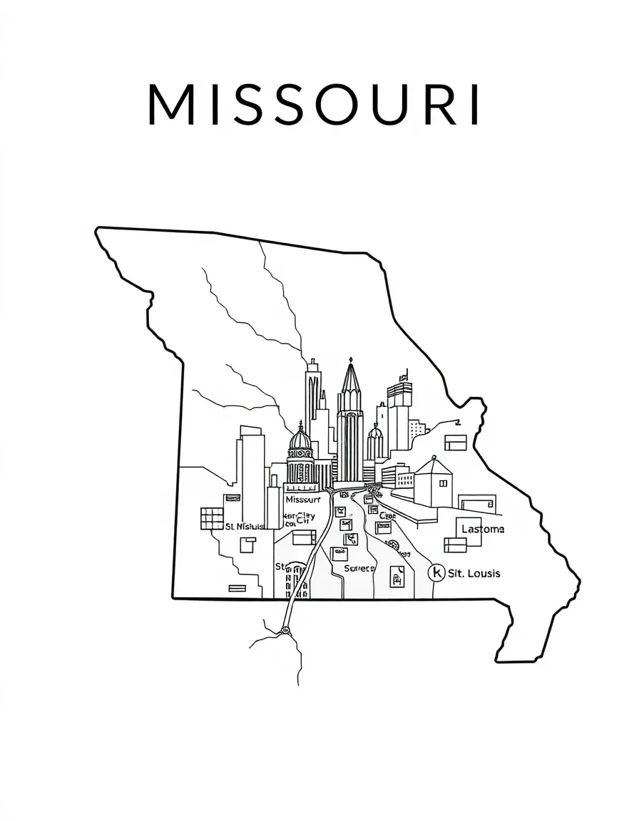 (Missouri) A map showing Kansas City and St. (Missouri) Louis