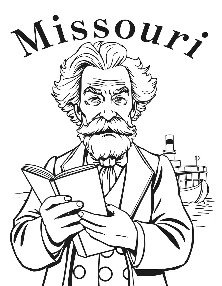 (Missouri) Mark Twain with a book and a steamboat