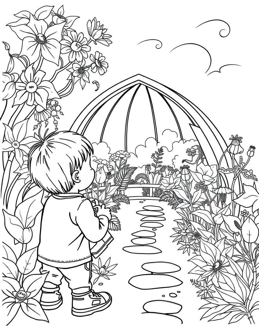 (Missouri) A child exploring the Missouri Botanical Garden