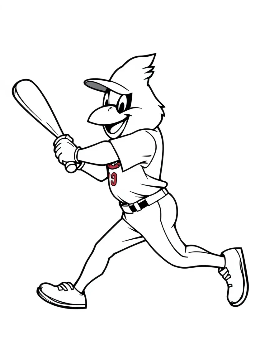 (Missouri) Cardinals baseball mascot swinging a bat