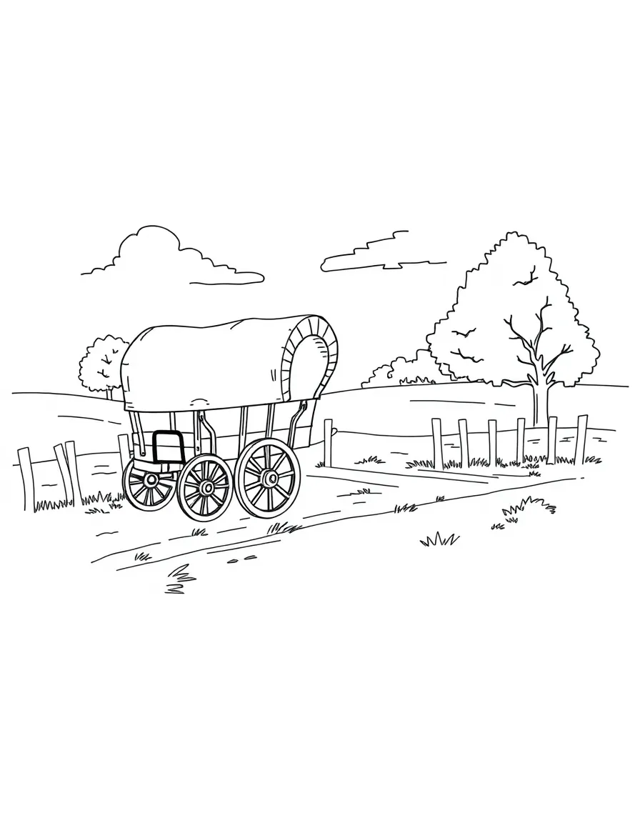 (Missouri) A covered wagon crossing Missouri