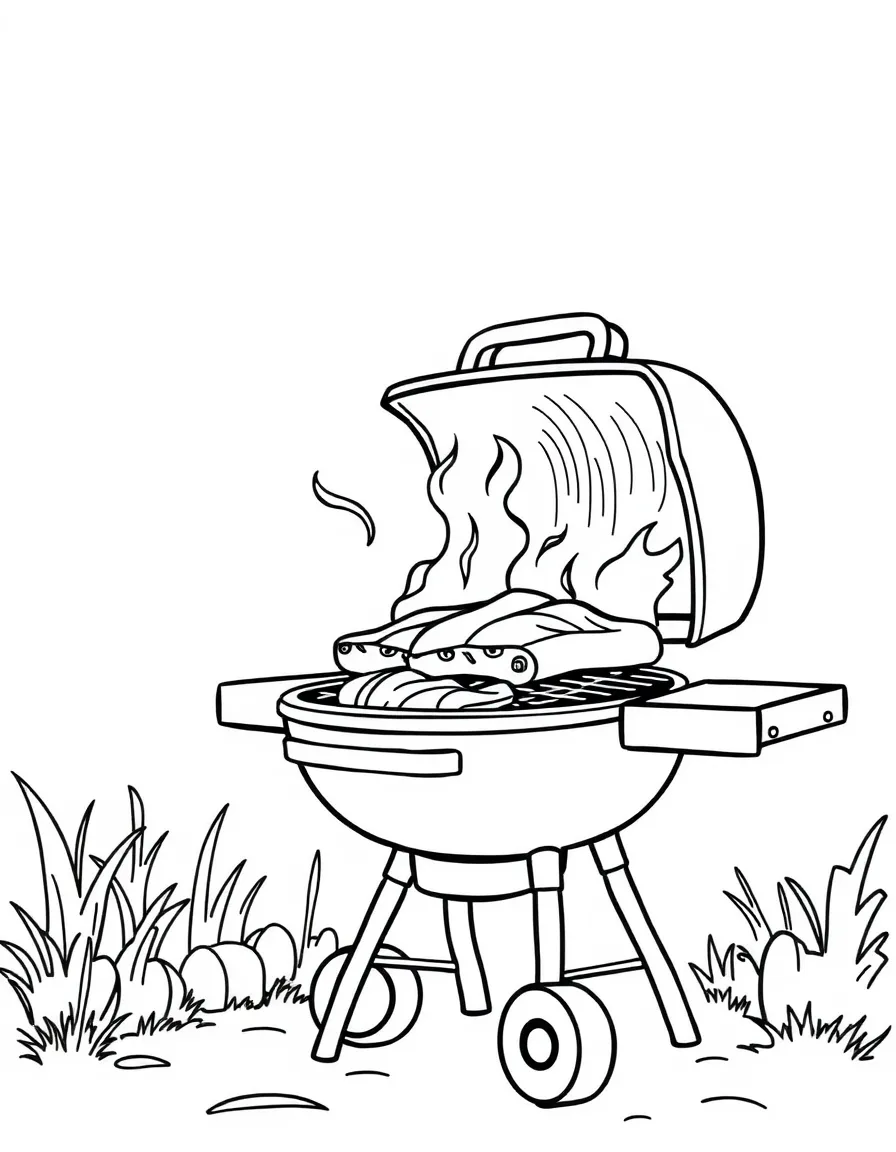 (Missouri) A BBQ grill with ribs and smoke