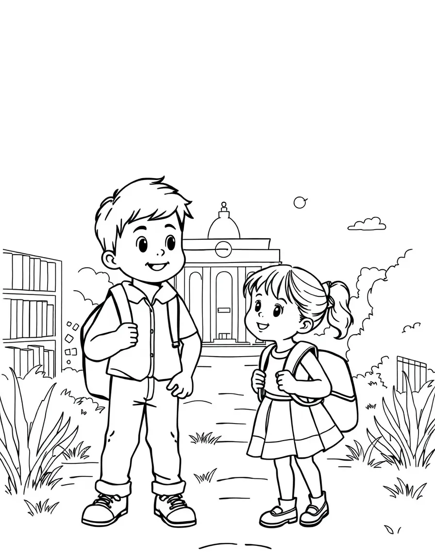 (Missouri) A boy and girl exploring the Harry S. (Missouri) Truman Library