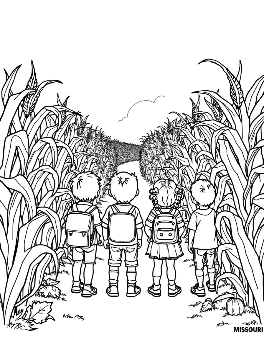 (Missouri) Kids visiting a corn maze