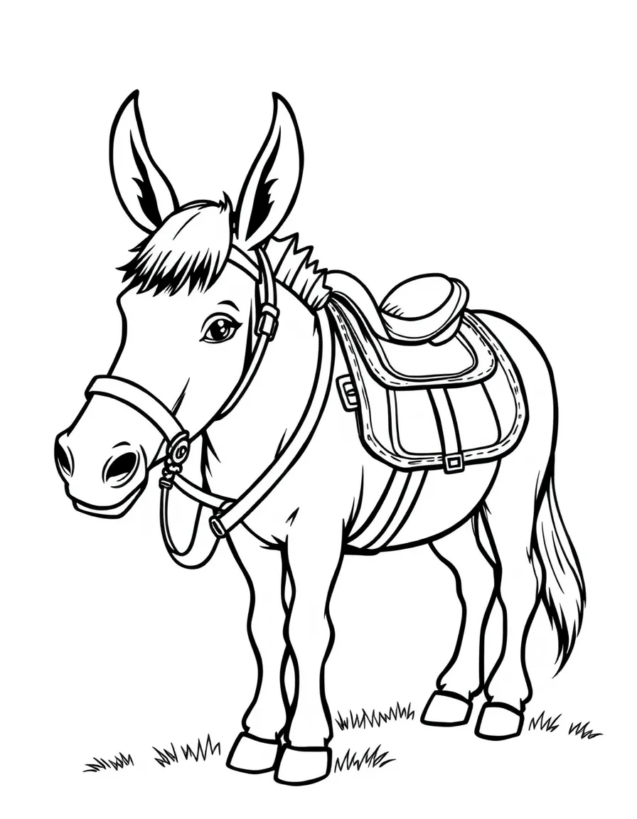 (Missouri) A friendly Missouri mule with a saddle