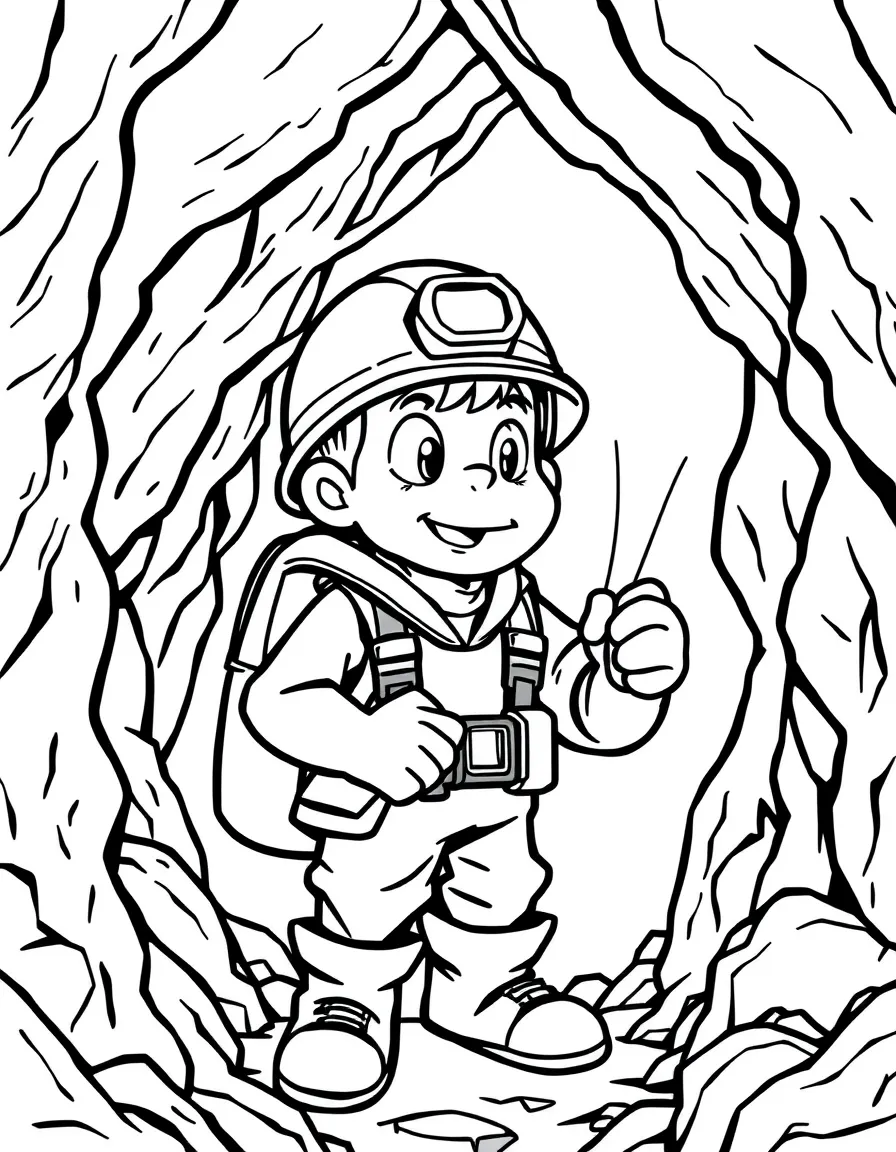(Missouri) A cave explorer with a helmet and flashlight