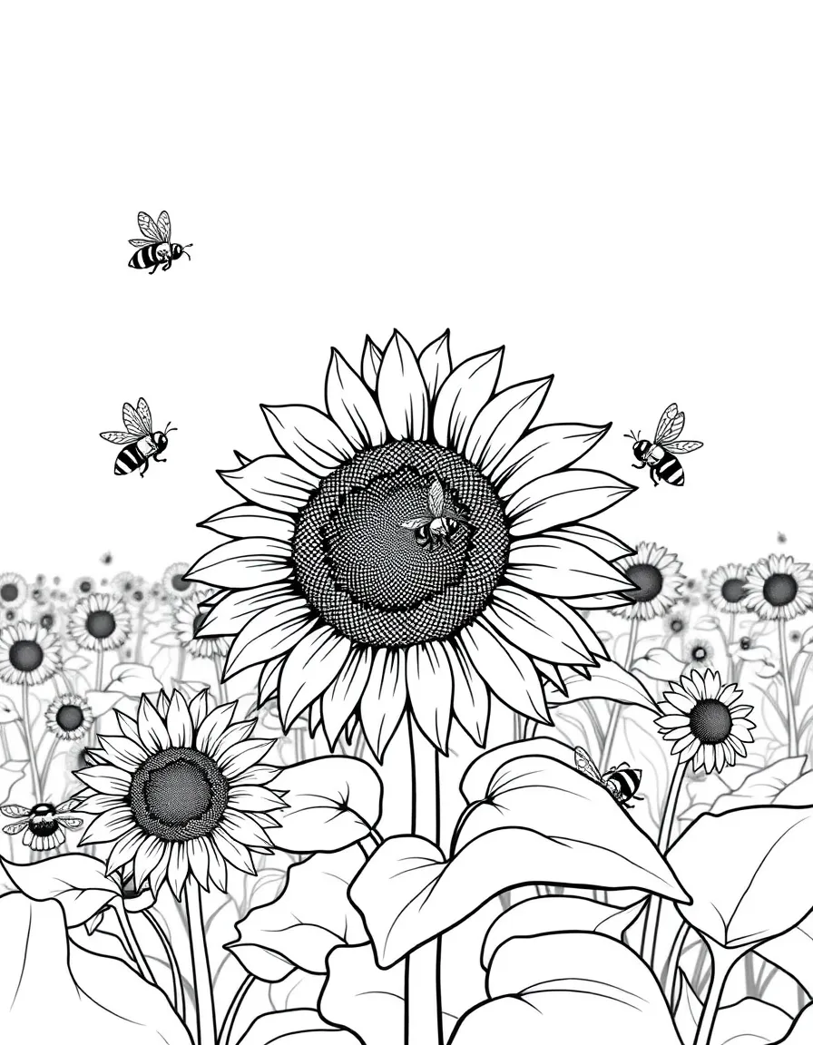 (Missouri) A sunflower field with bees