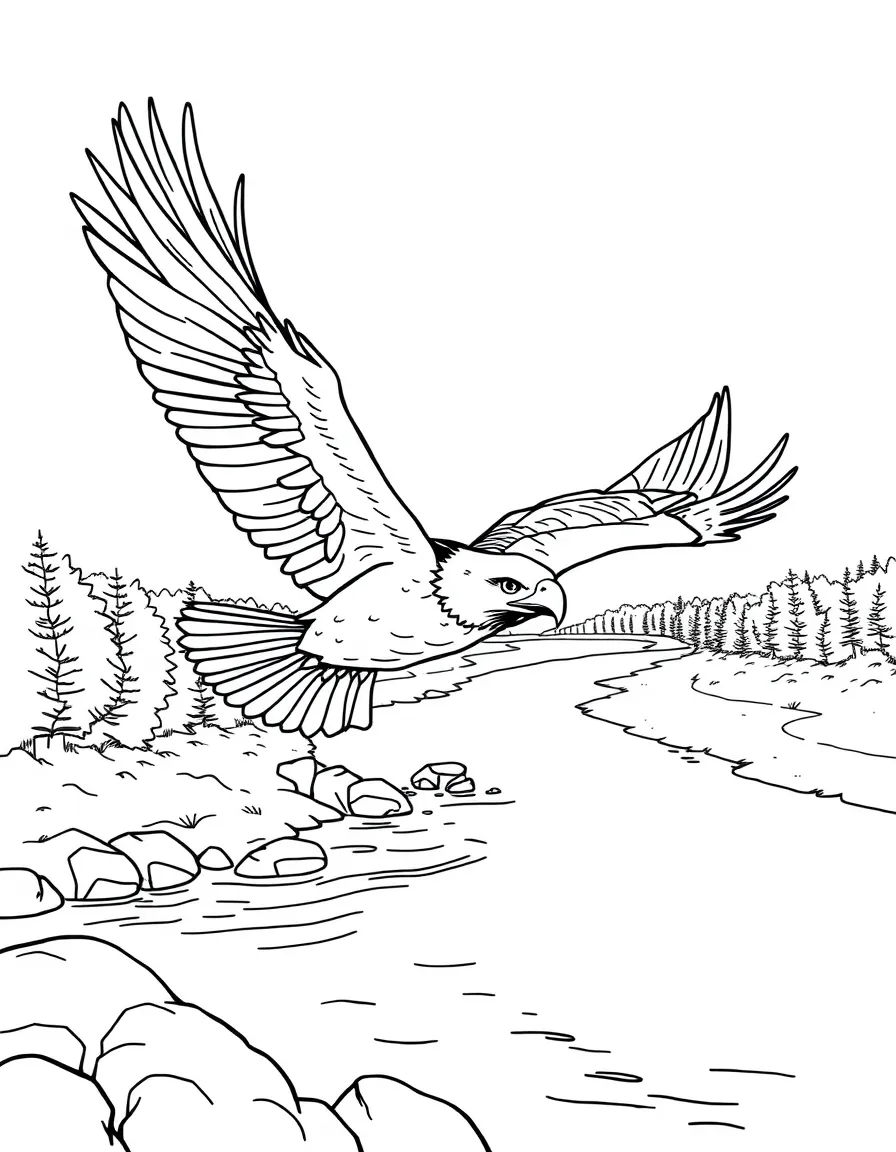 (Missouri) An eagle flying over the Missouri River