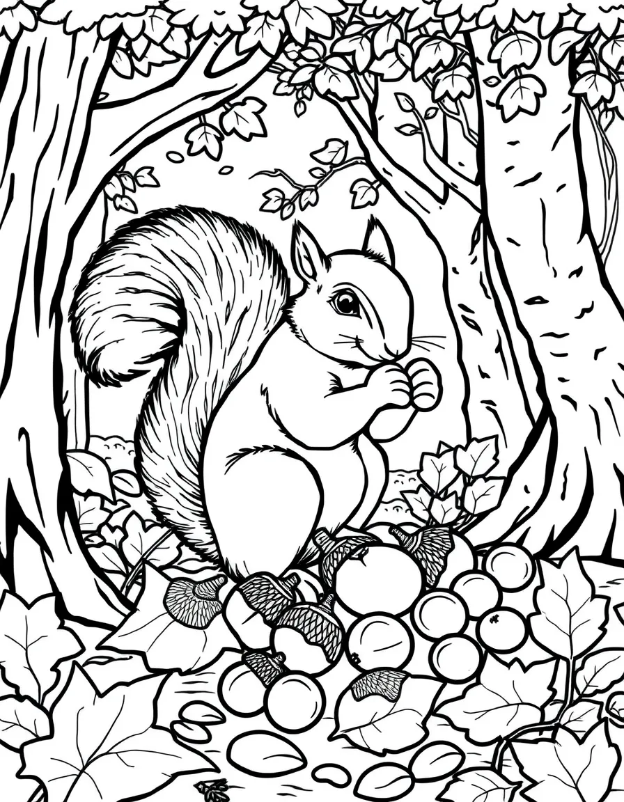 (Missouri) A squirrel gathering acorns in a Missouri forest